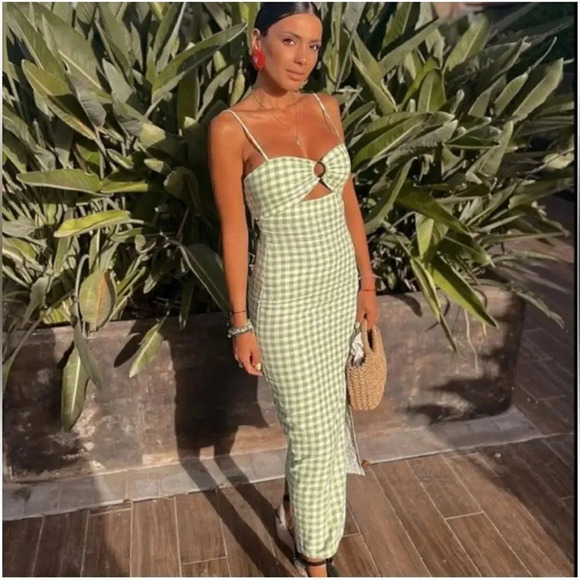 ZARA Gingham Linen Midi Dress - Picture 4 of 16